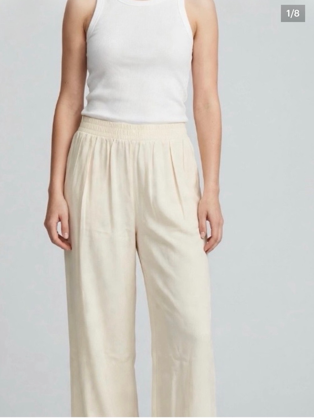 Women’s Cream Wide-Leg Elastic-Waist Pants